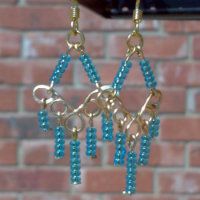 Frida Chandelier Earrings - Gold Wire with Transparent Light Blue Beads FREE PRIORITY SHIPPING