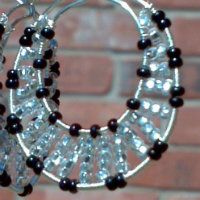  Nava Hoop Earrings - Silver Wire with Black and Crystal Beads, FREE PRIORITY SHIPPING