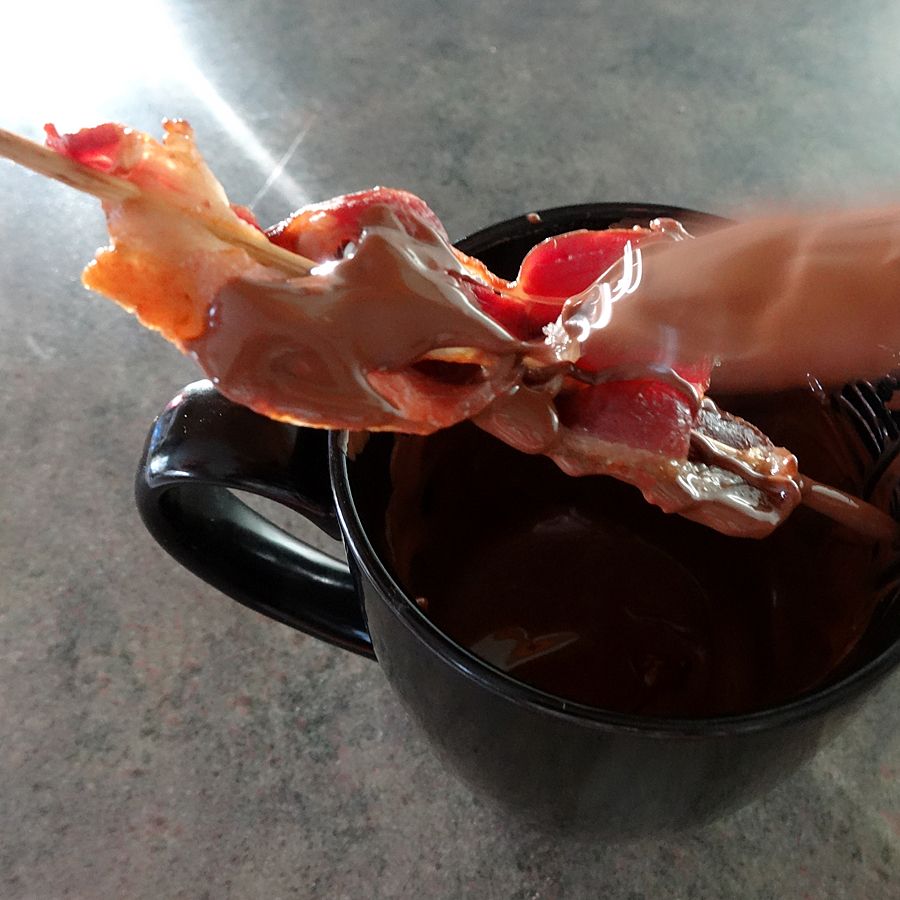 Cover bacon with chocolate
