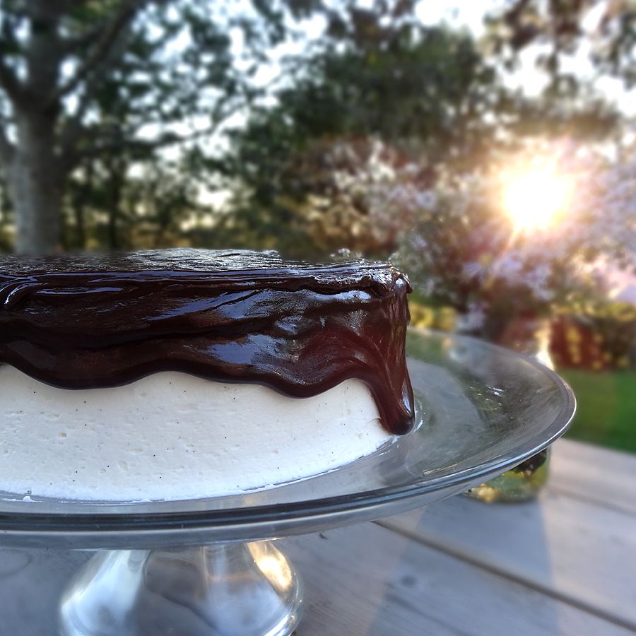 East Coast Organic / Just Us! ChocolaTea Cake with Vanilla Bean Icing and Dark Chocolate Ganache