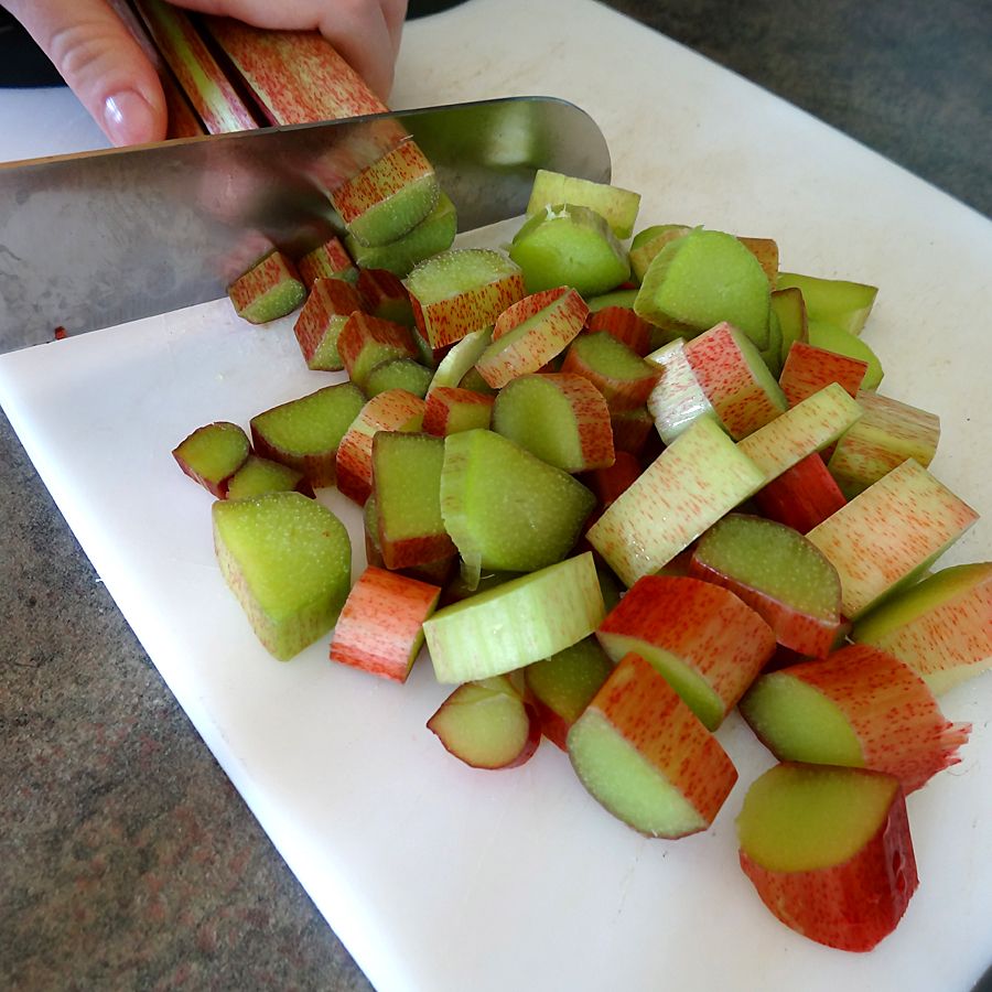 cutting up rhubarb