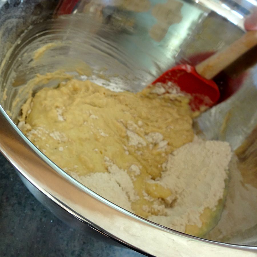 combine wet and dry ingredients