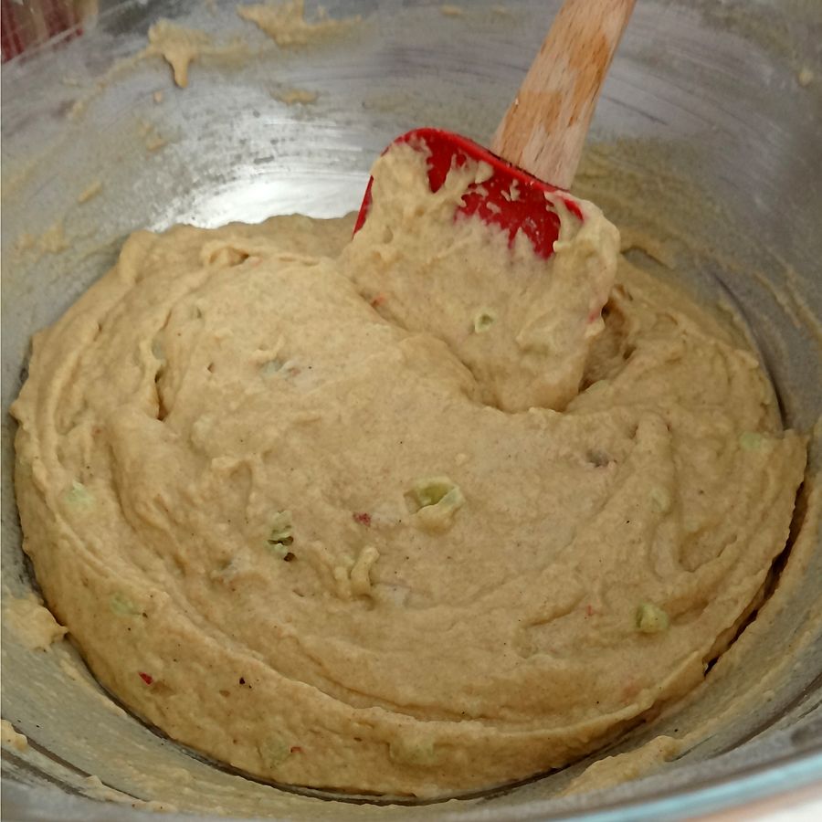 batter with rhubarb added