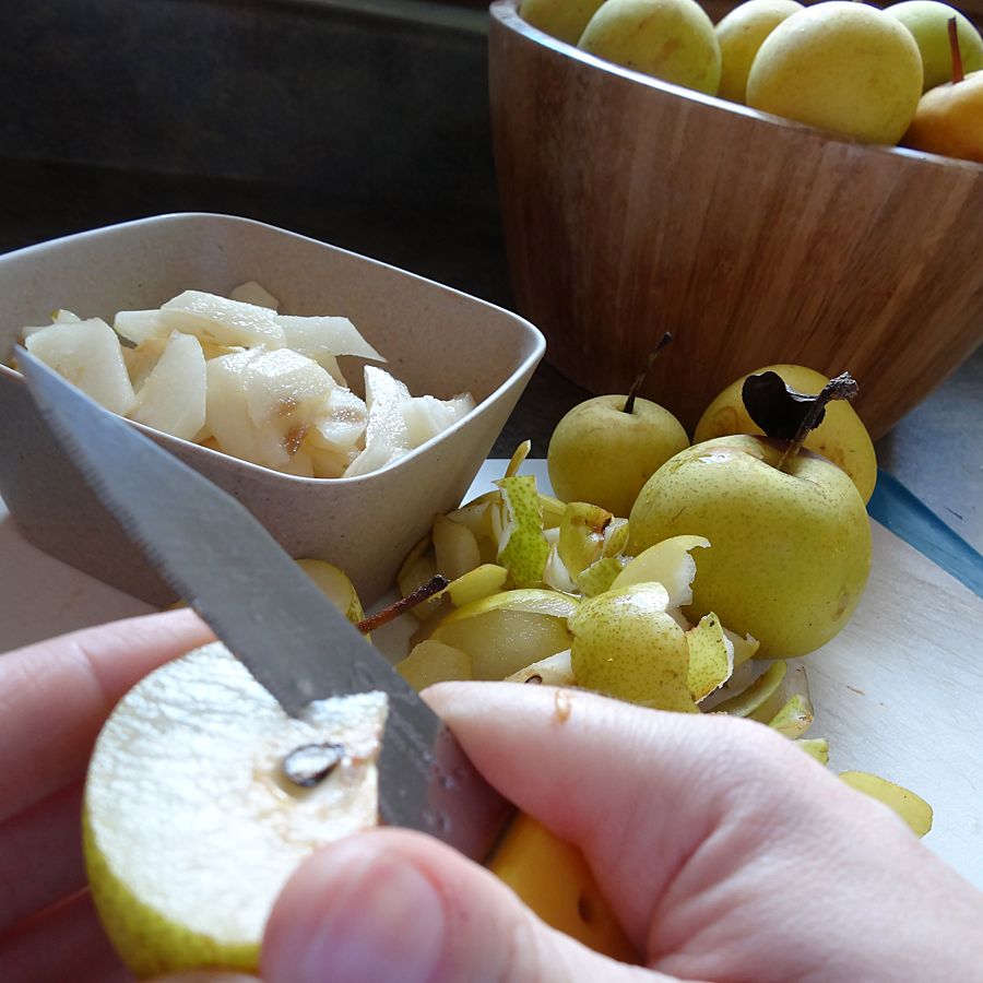 Peel and core pears
