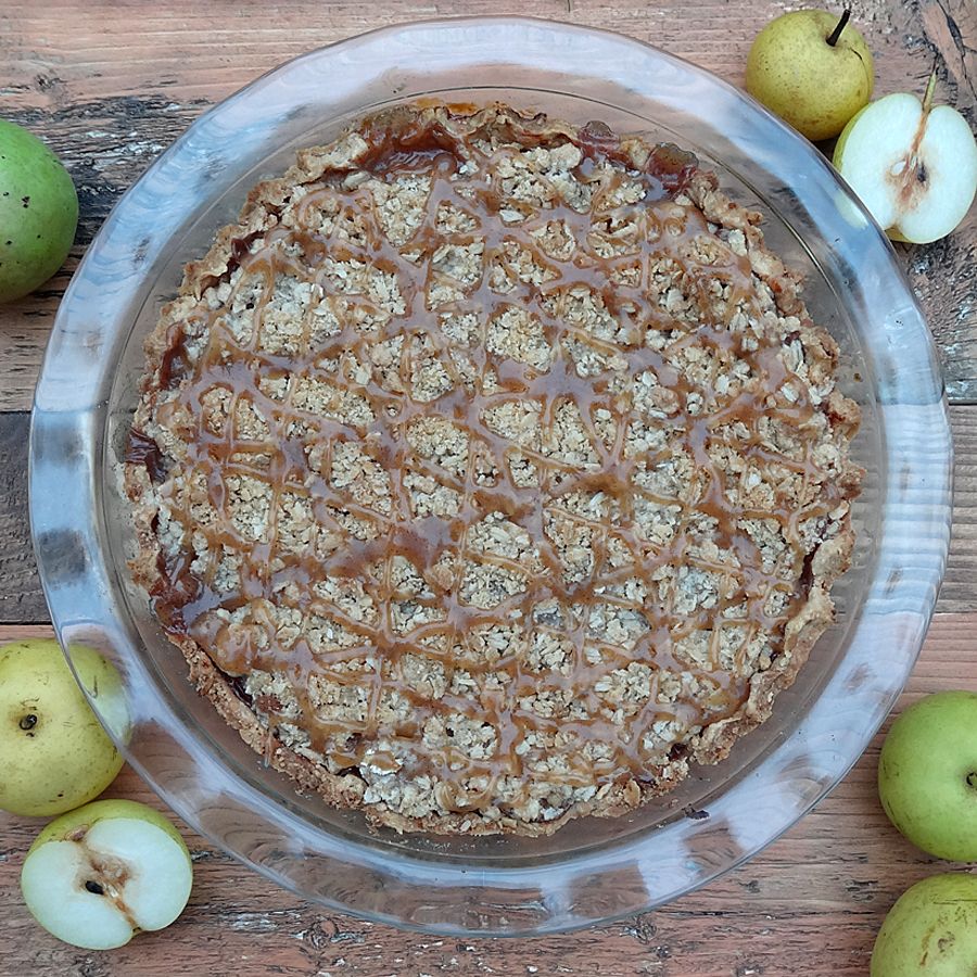 spiced caramel pear pie