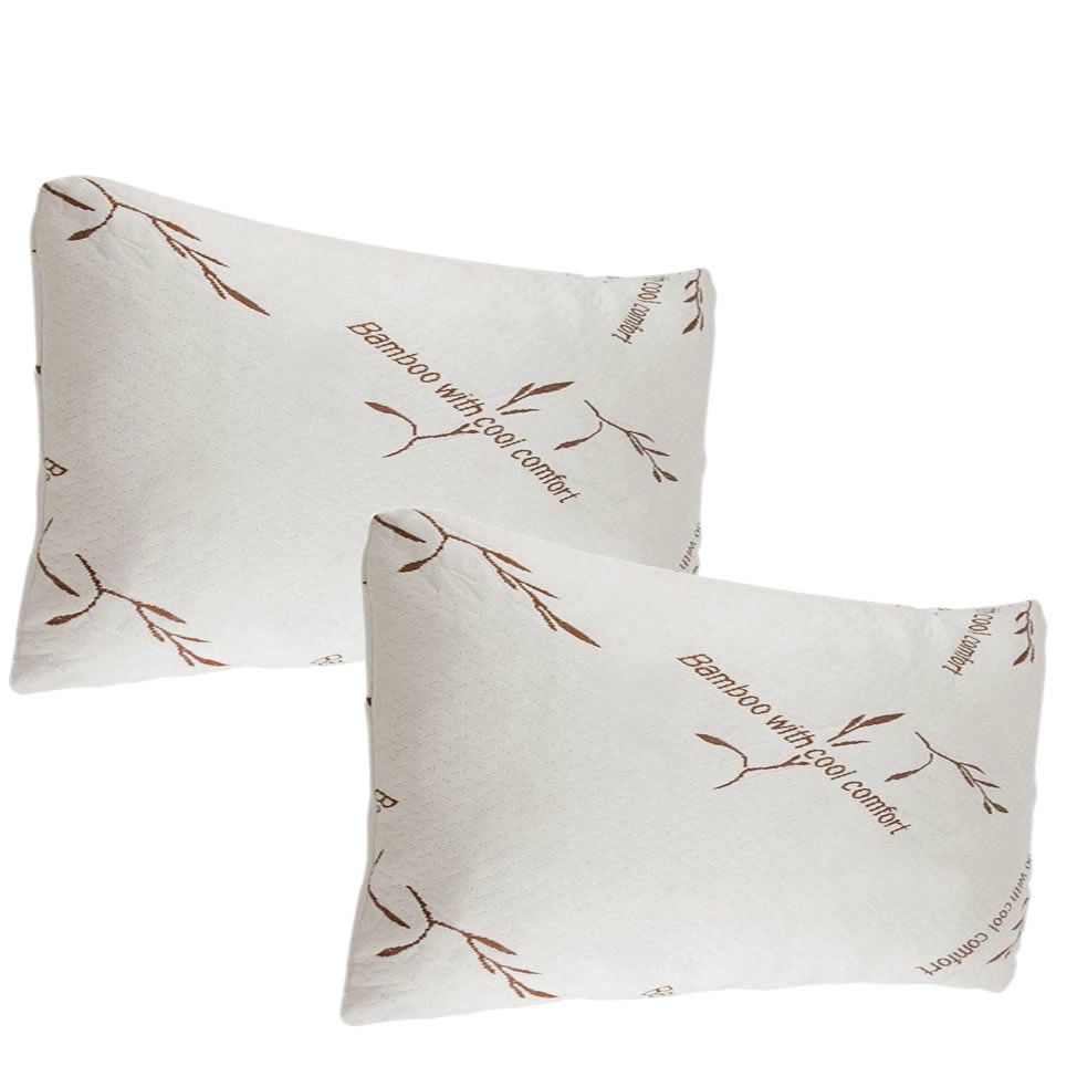 2 Pack Bamboo Memory Foam Pillows Queen Size Hypoallergenic New