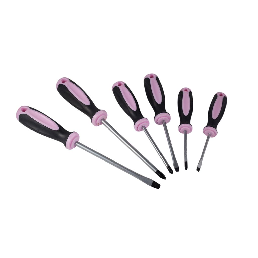 Pink Power 6 Piece Screwdriver Set w/ Pink Tool Bag 3 Phillips & 3