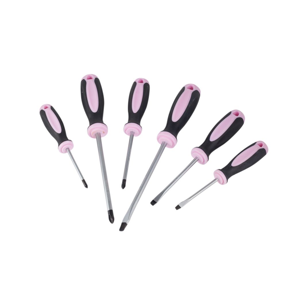 Pink Power 6 Piece Screwdriver Set w/ Pink Tool Bag 3 Phillips & 3