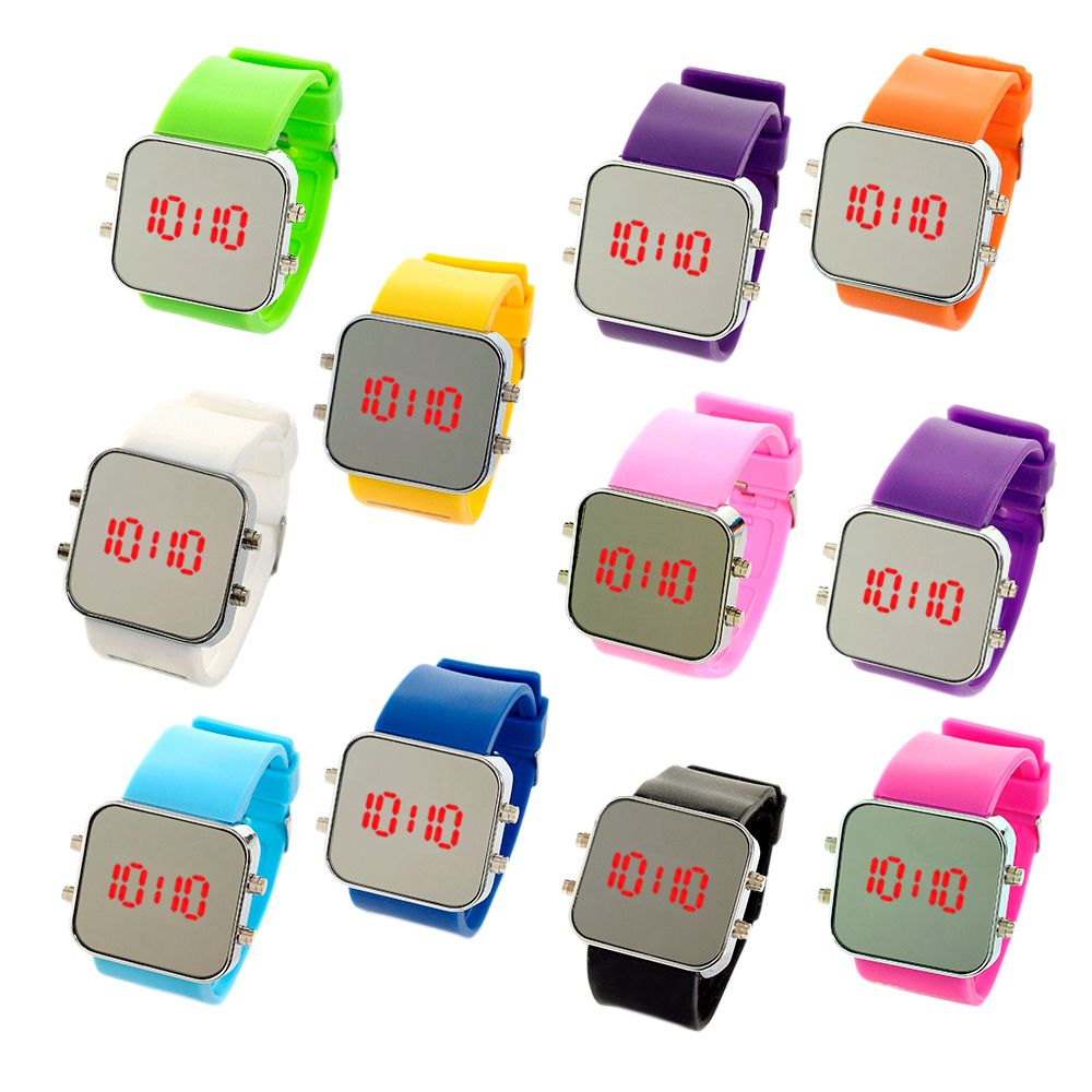 Led Mirror Watch Unisex Fashionable Gel Silicone Sport Time Date Jelly