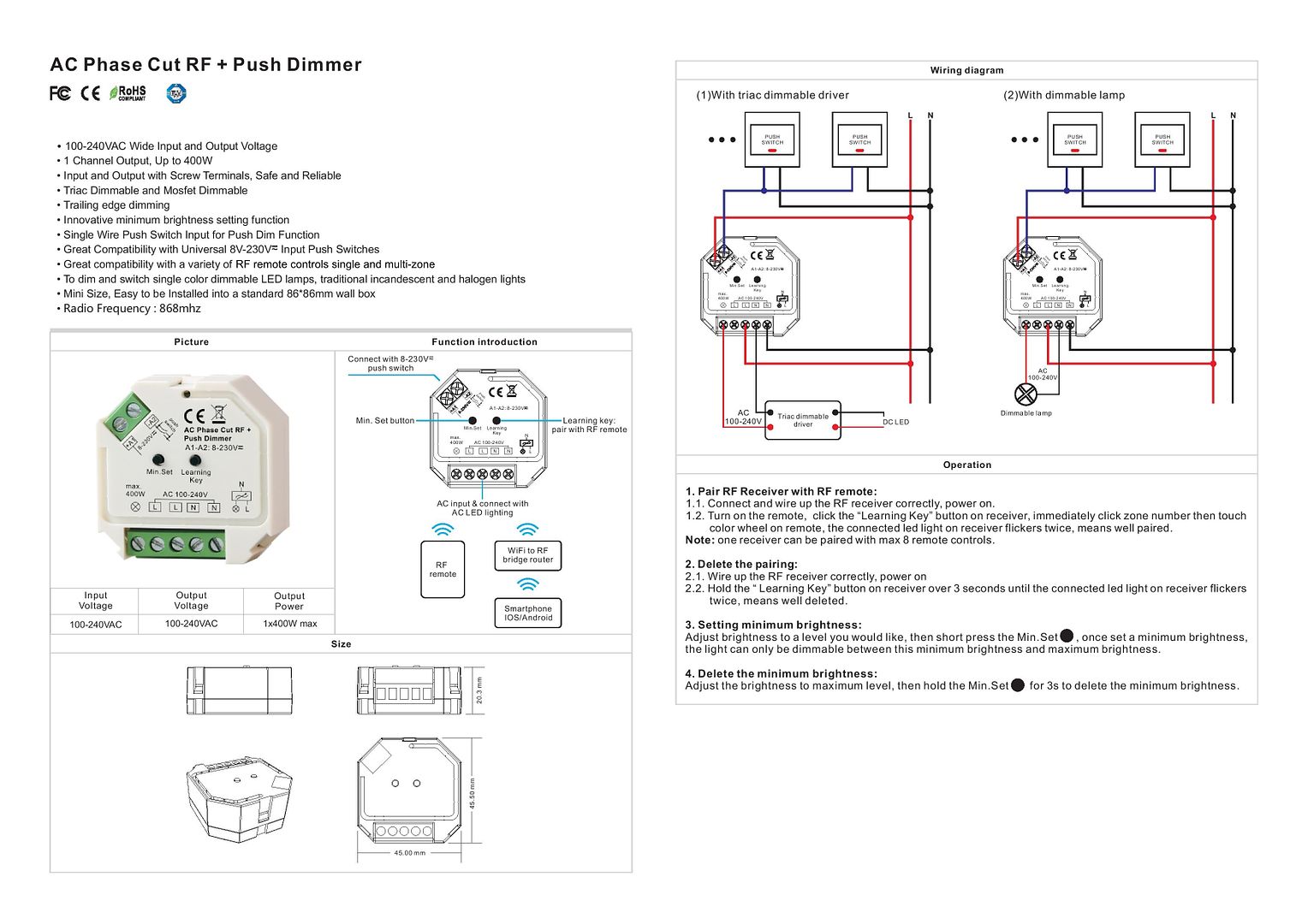  photo CNTR-PUSH-DIMM-400W-AC dimmer push switch triac  110 220 volt lampade LED varialuce da pulsante b-ticino vimar striscia led _zpsirsebw2y.jpg