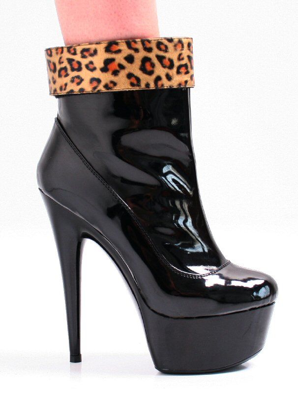 Ankle Boots Black Patent Leopard 