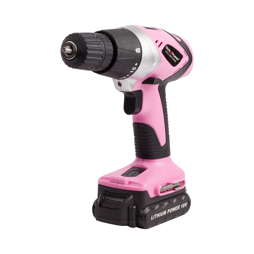 Pink Power 18V 18 Volt Cordless Lithium Ion Drill Kit for Women ...